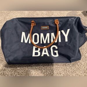Chic Navy Mommy Bag with Tan Handles